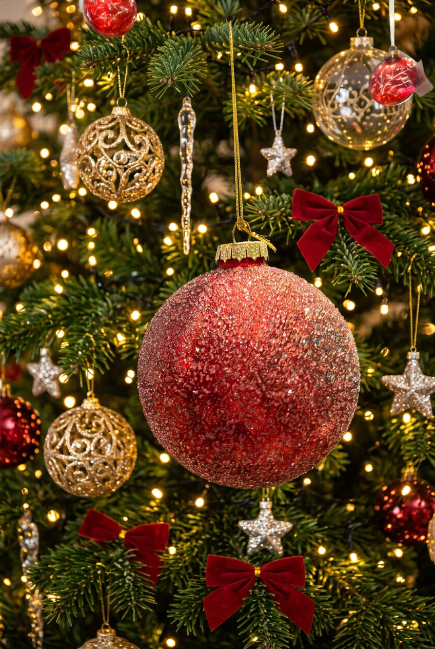 Burgundy Glittered Glass Ornament 3"