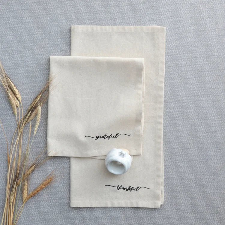 Grateful Script Embroidered Cloth Napkins - Set of 4