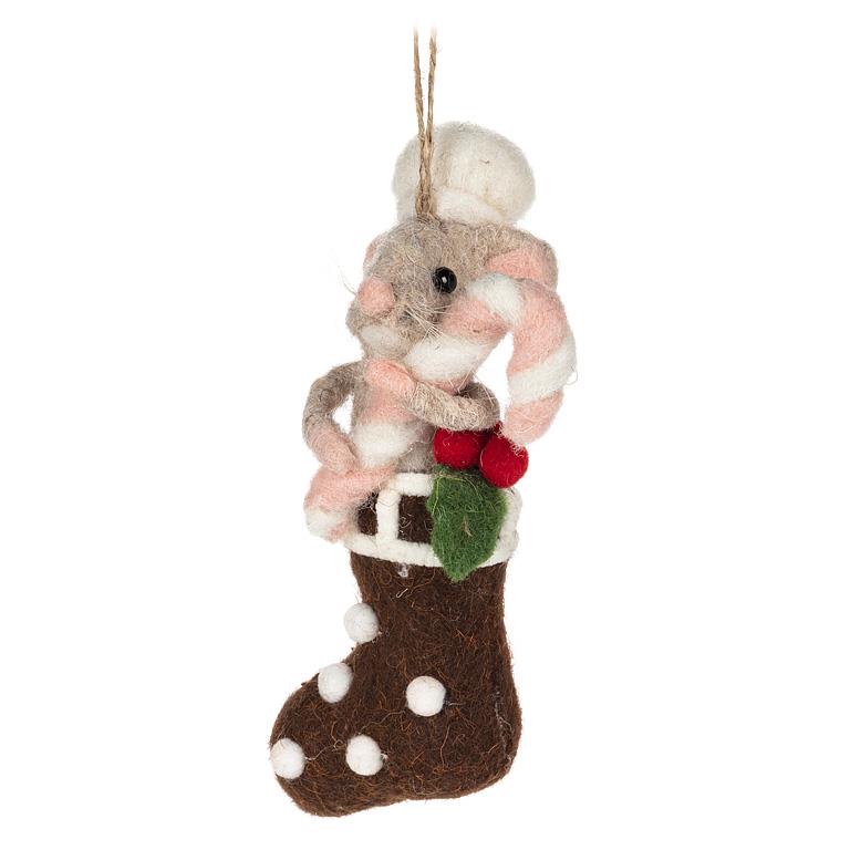 Felted Mouse in Gingerbread Stocking