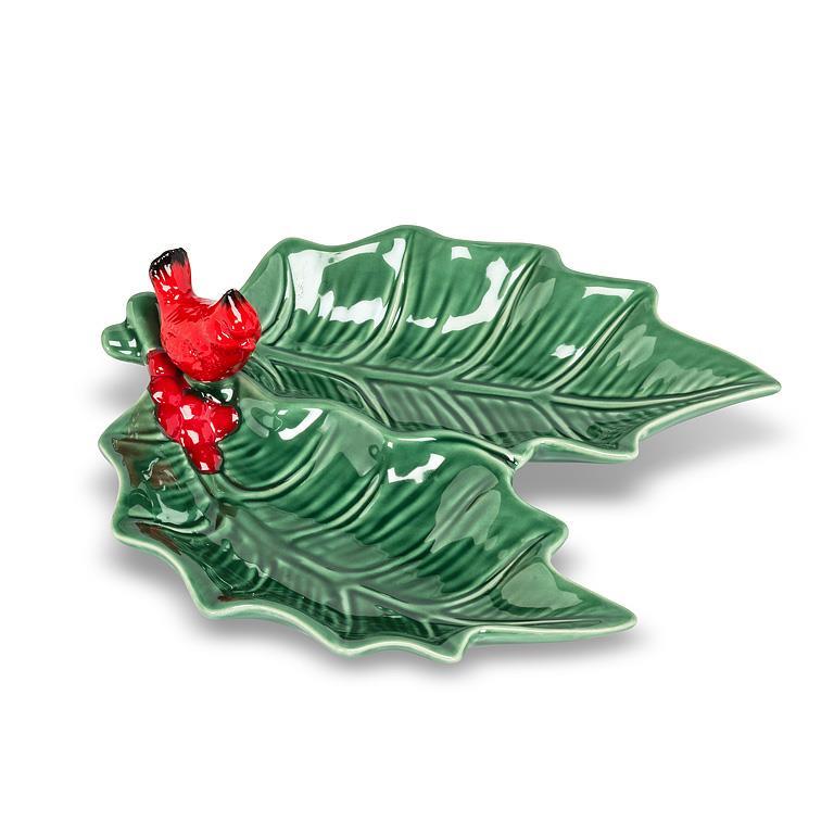 Ceramic Holly Plate with Cardinal