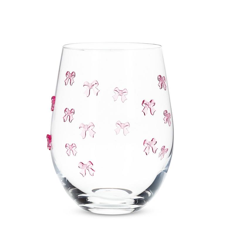 Stemless Wine Glass with Raised Glass Bows