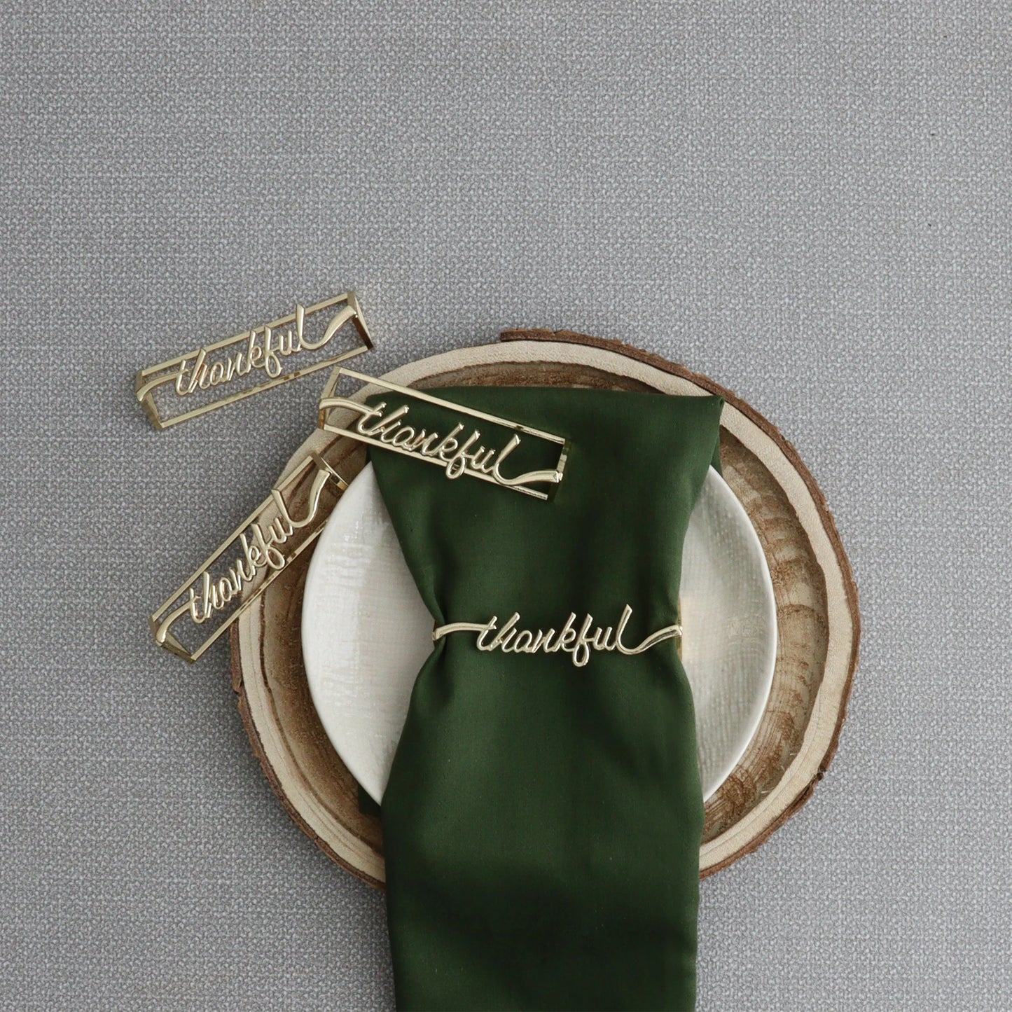 Gold Script "Thankful" Napkin Holders