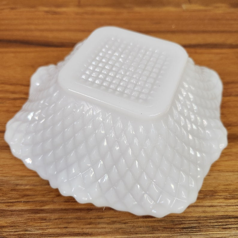 Vintage Diamond Hobnail Milk Candy Dish