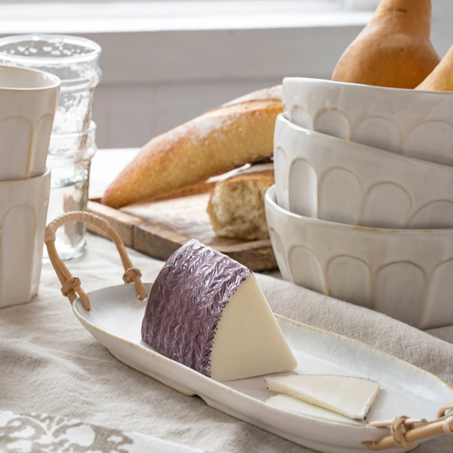 Rattan Handled Ceramic Platter