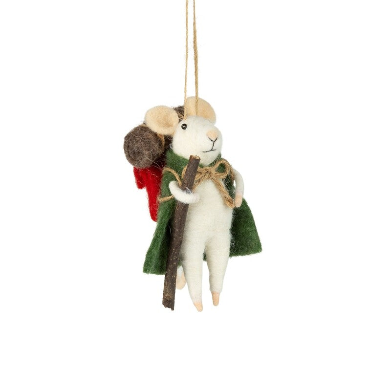 Felt hiking Mouse Ornament