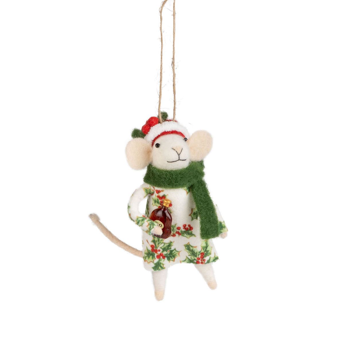 Felted Mouse With Holiday Dress & Wine