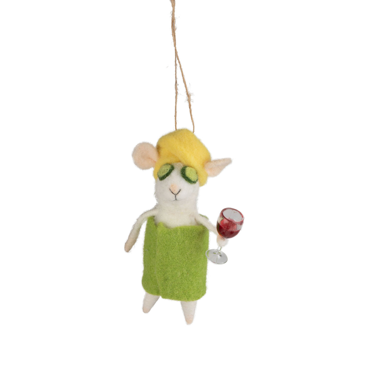 Felted Mouse Spa Day Robe & Cucumbers