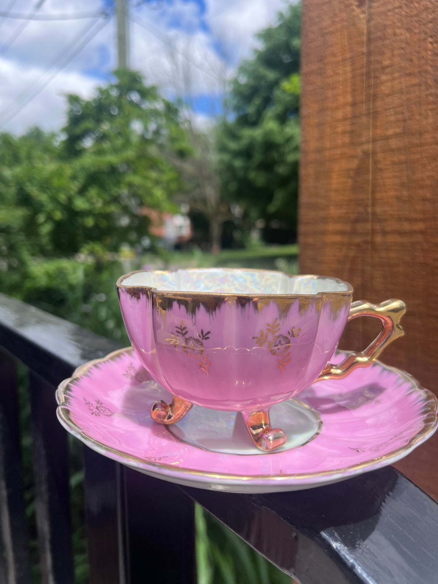 Vintage Pink Japanese Gold Tea Cup Set