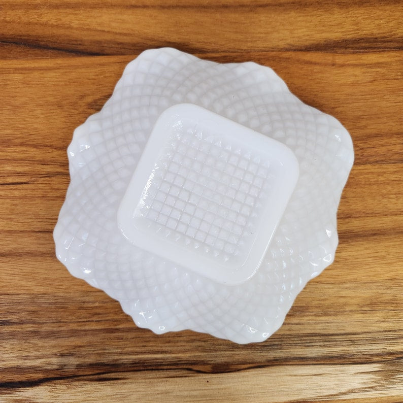 Vintage Diamond Hobnail Milk Candy Dish