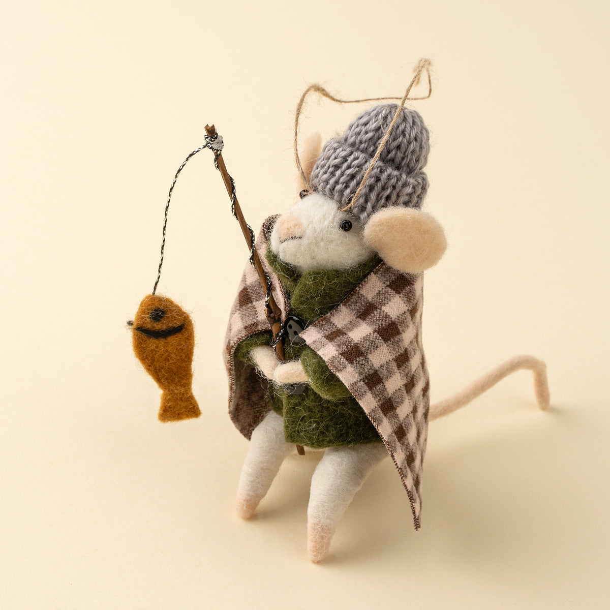 Ice Fishing Ivan Felted Mouse Ornament