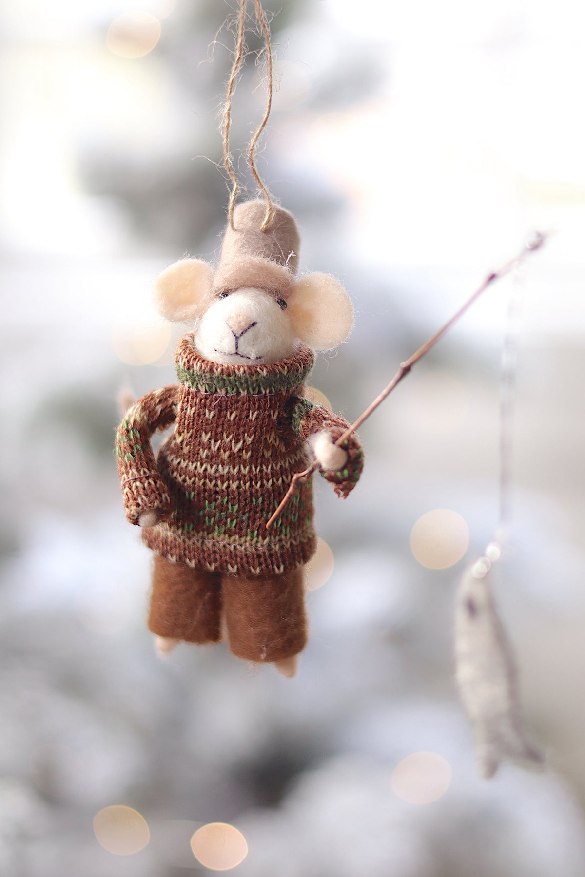 Fisherman Frank Felted Mouse Ornament