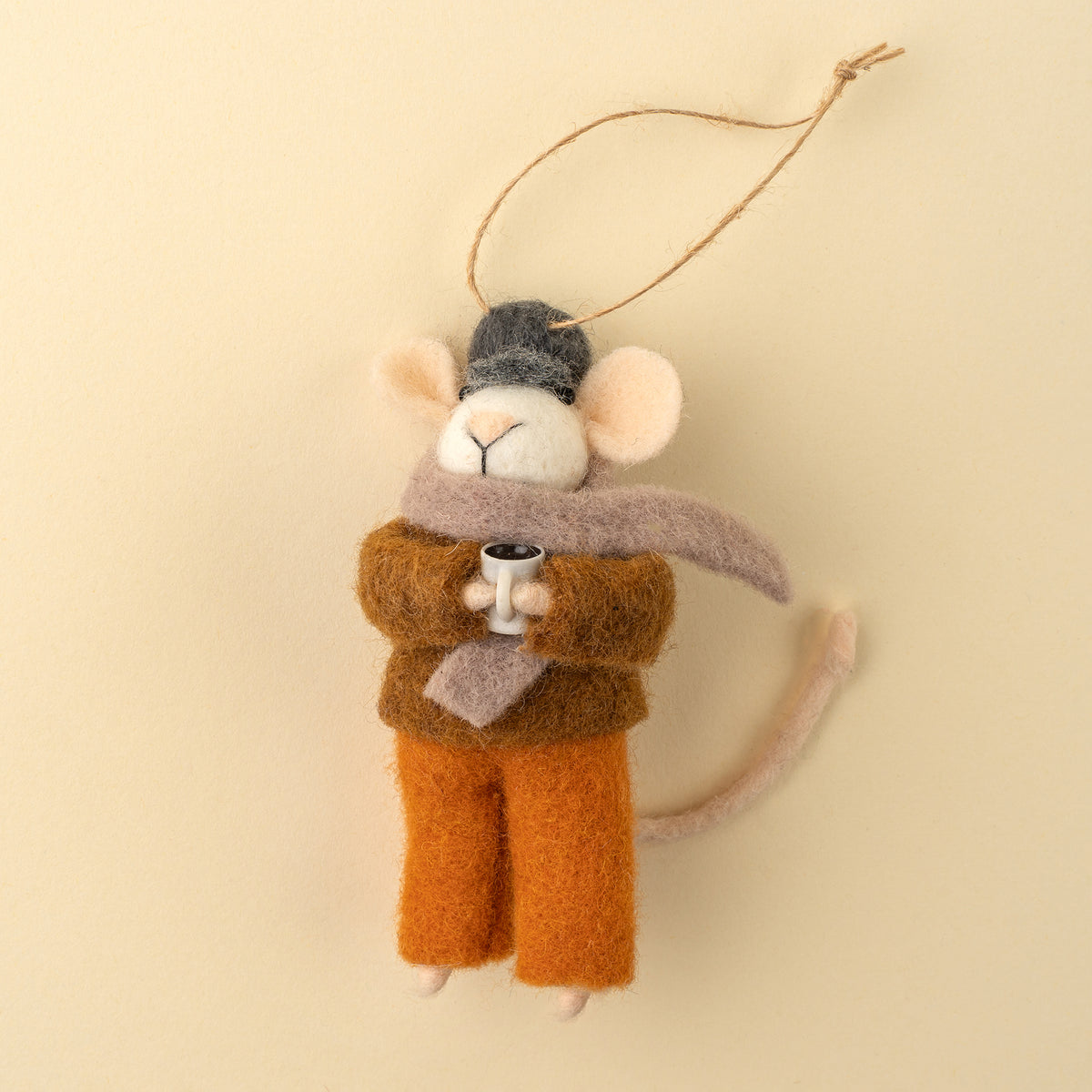 Cappuccino Carl Felted Mouse Ornament