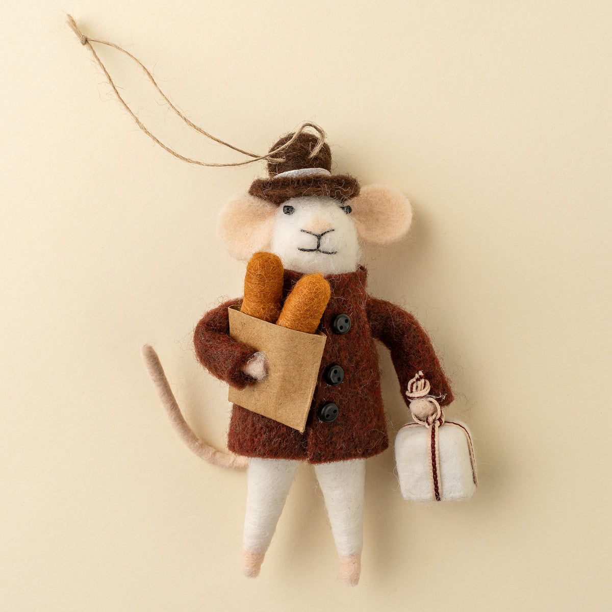 Baguette Benoit Felted Mouse Ornament