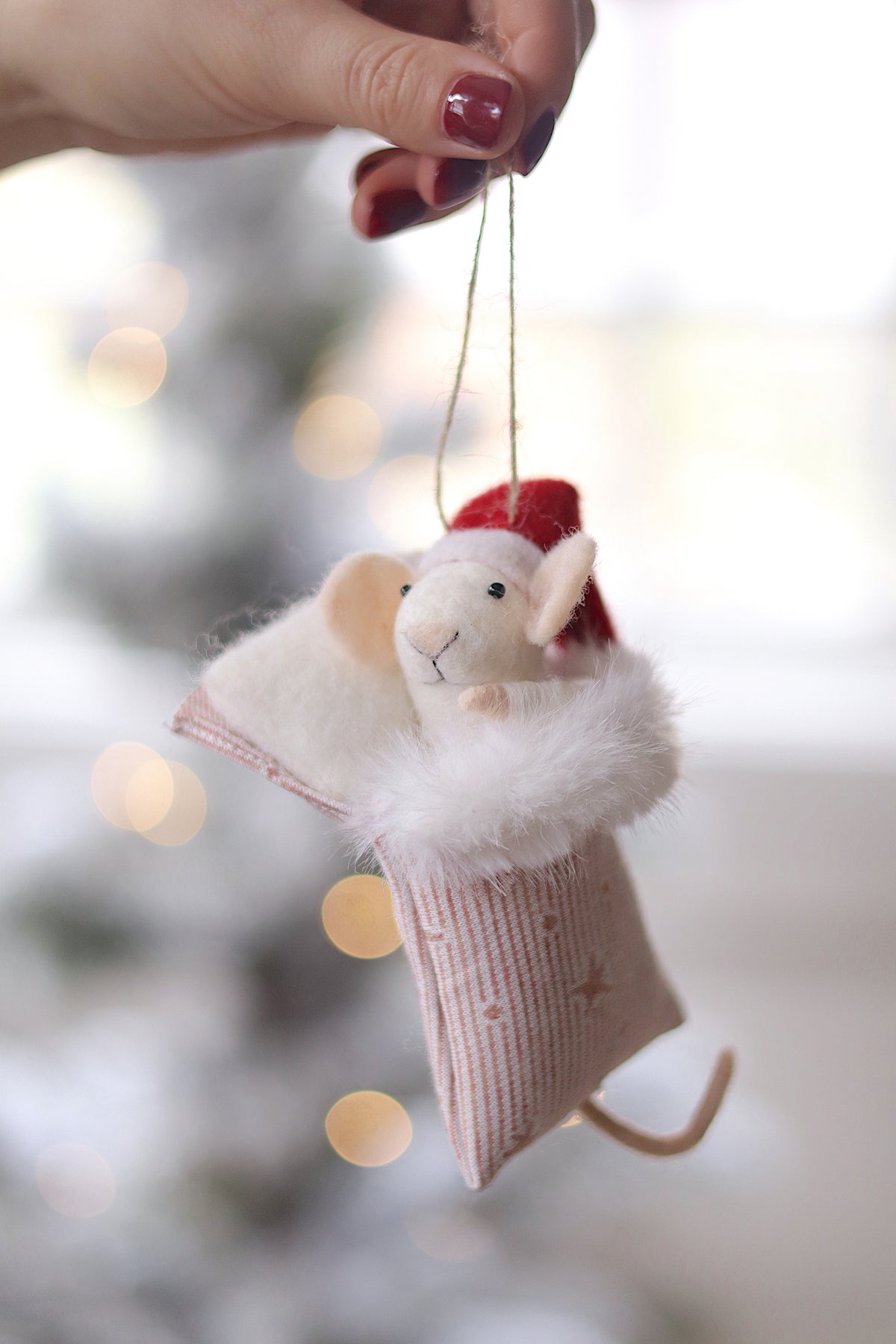 Sleepytime Sally Felted Mouse Ornament
