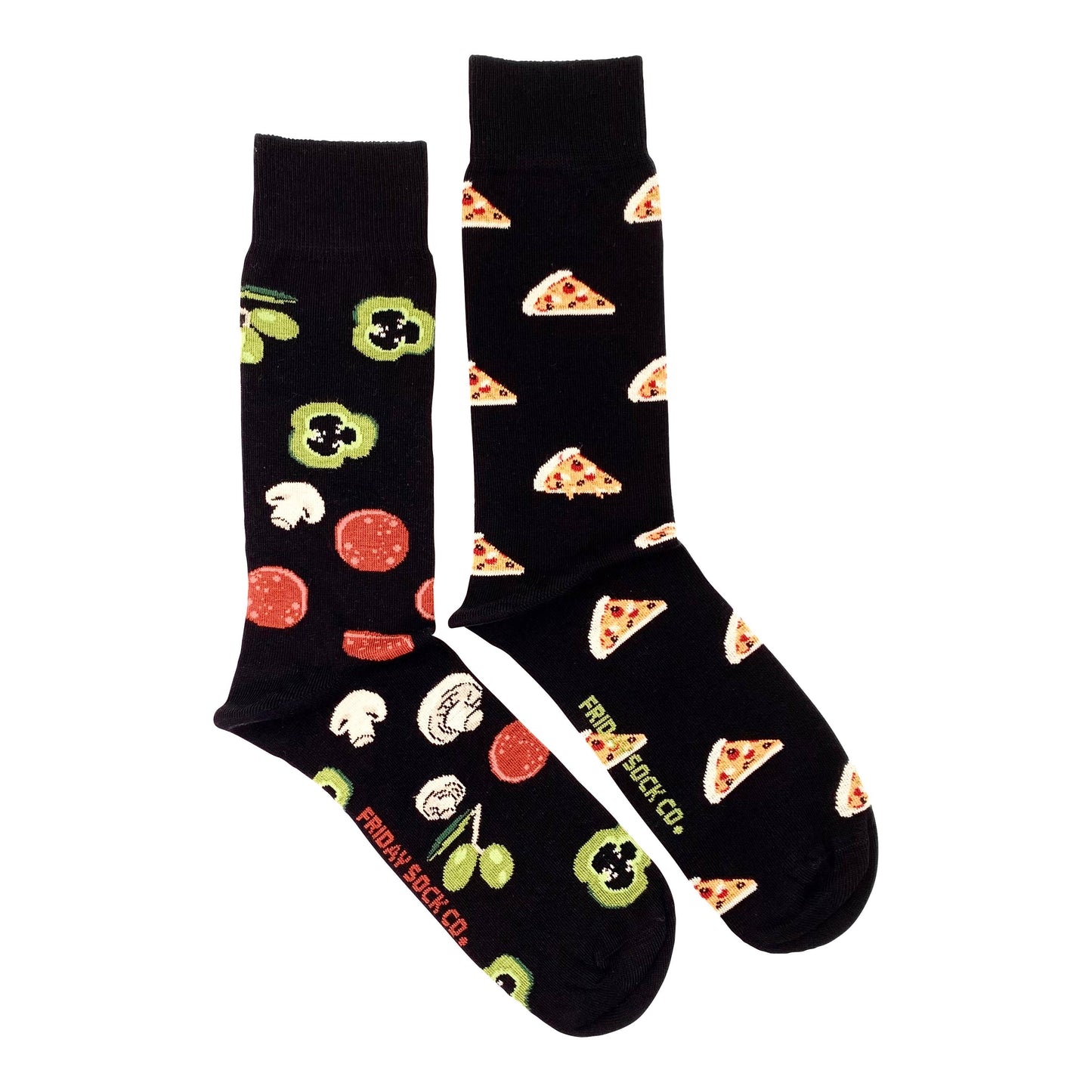 Men’s Socks | Black Pizza & Topping V2 | Foodie | Mismatched