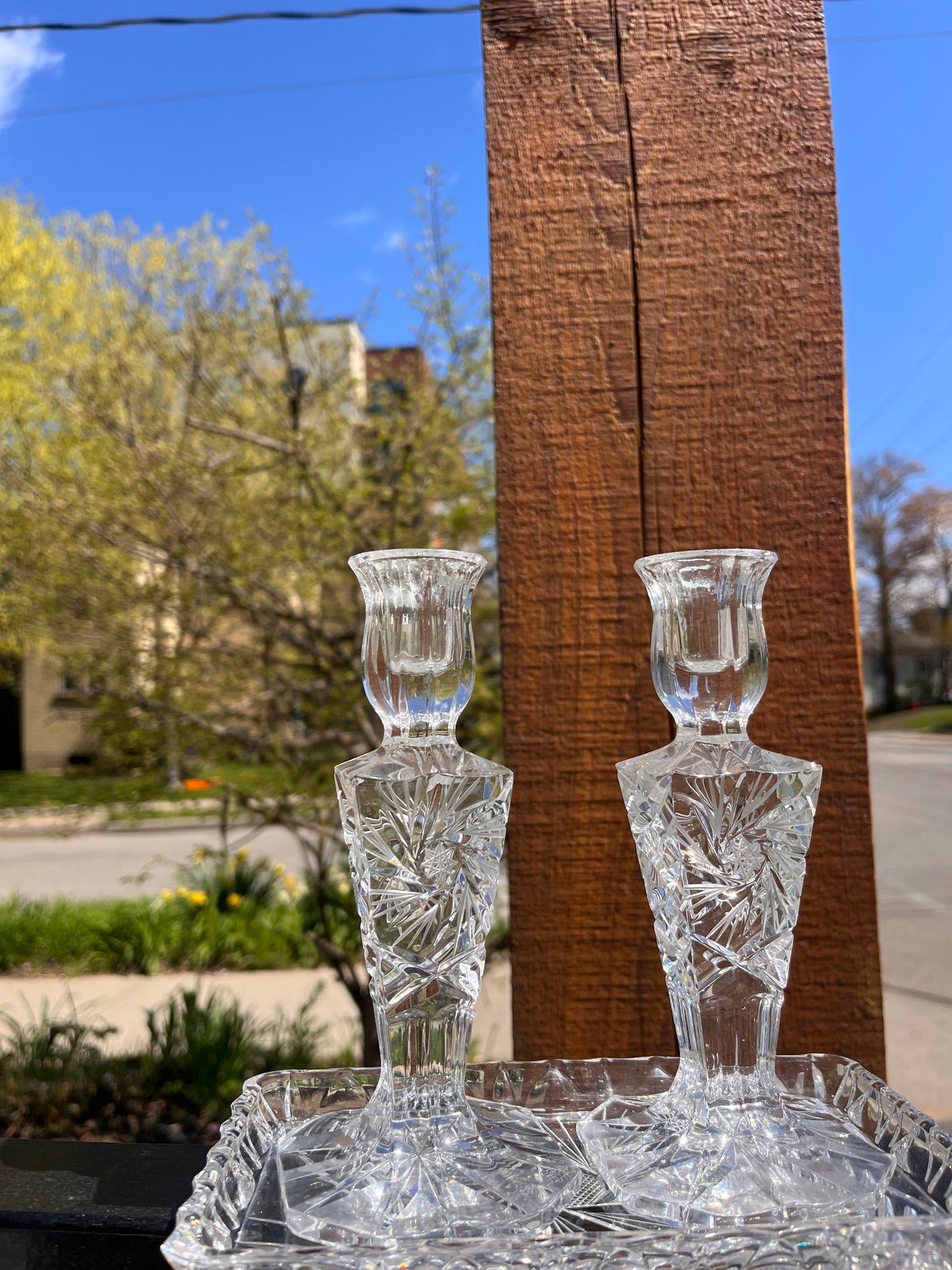 Vintage Crystal Cut Taper Holders
