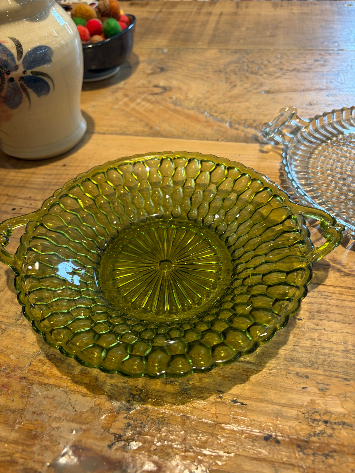 Vintage MCM Indiana Green double handled Dish