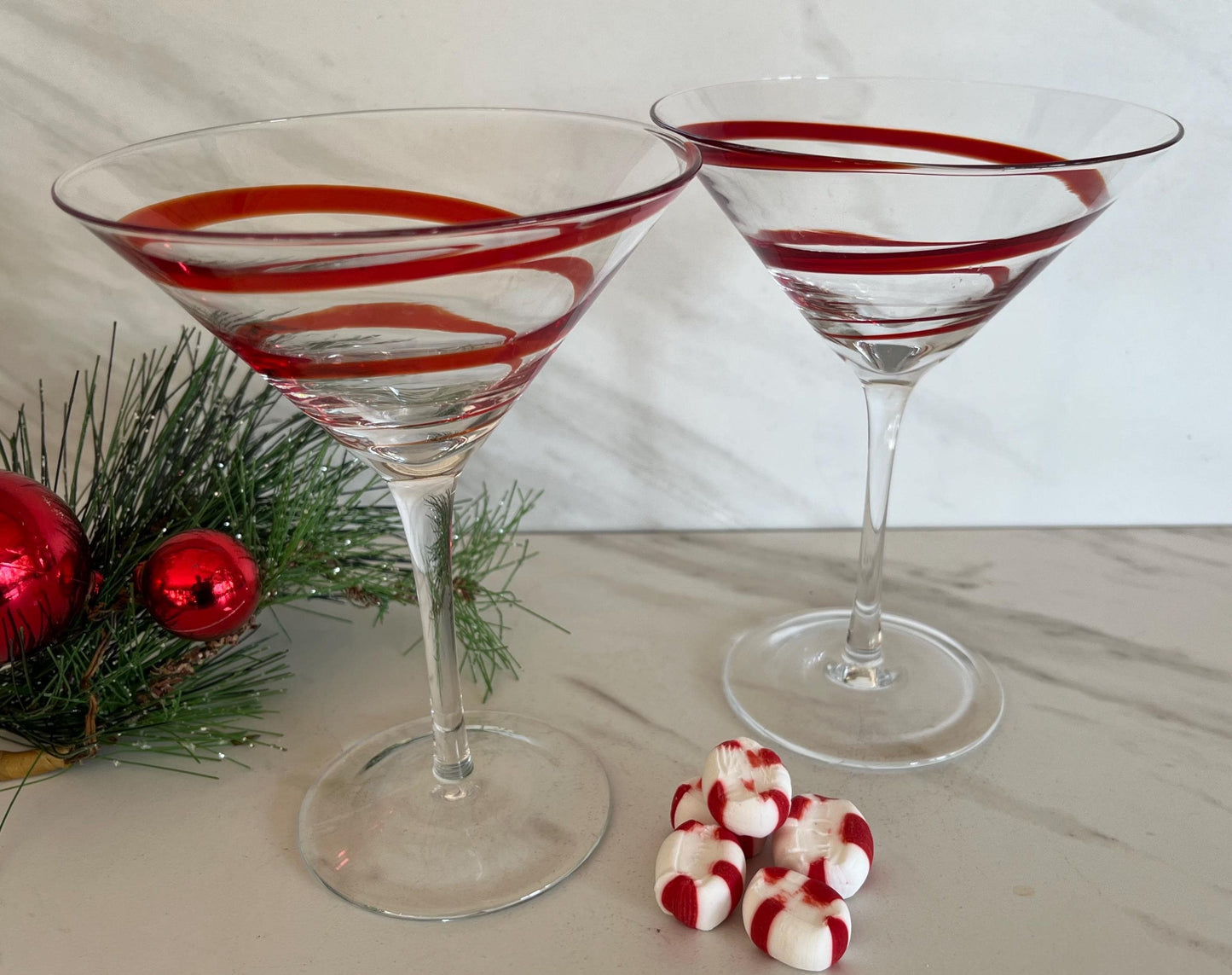 Red Swirl Martini Glasses