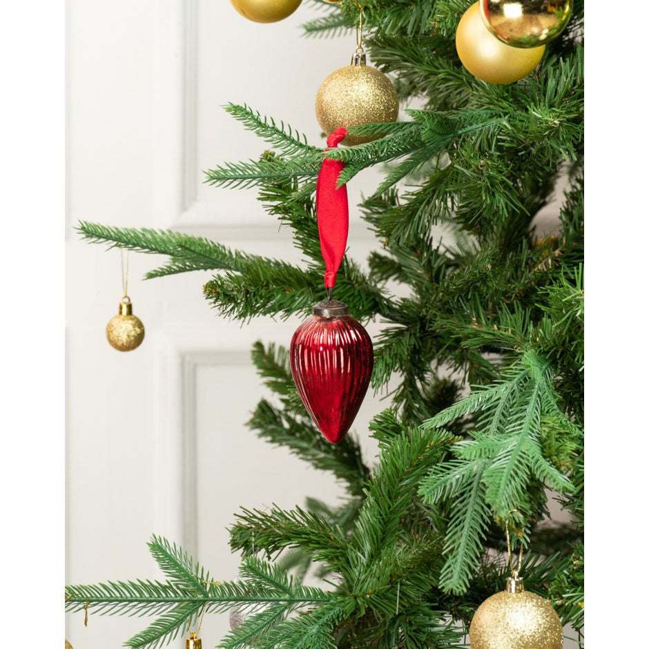 Ribbed Mercury Glass Red Ornament