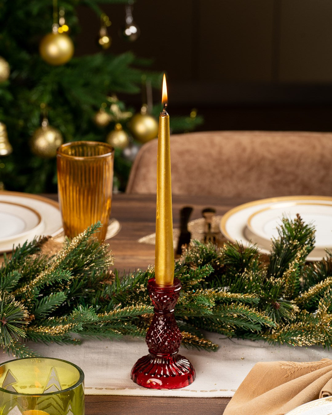 Red or Green Depression Glass Style Candlestick Holders