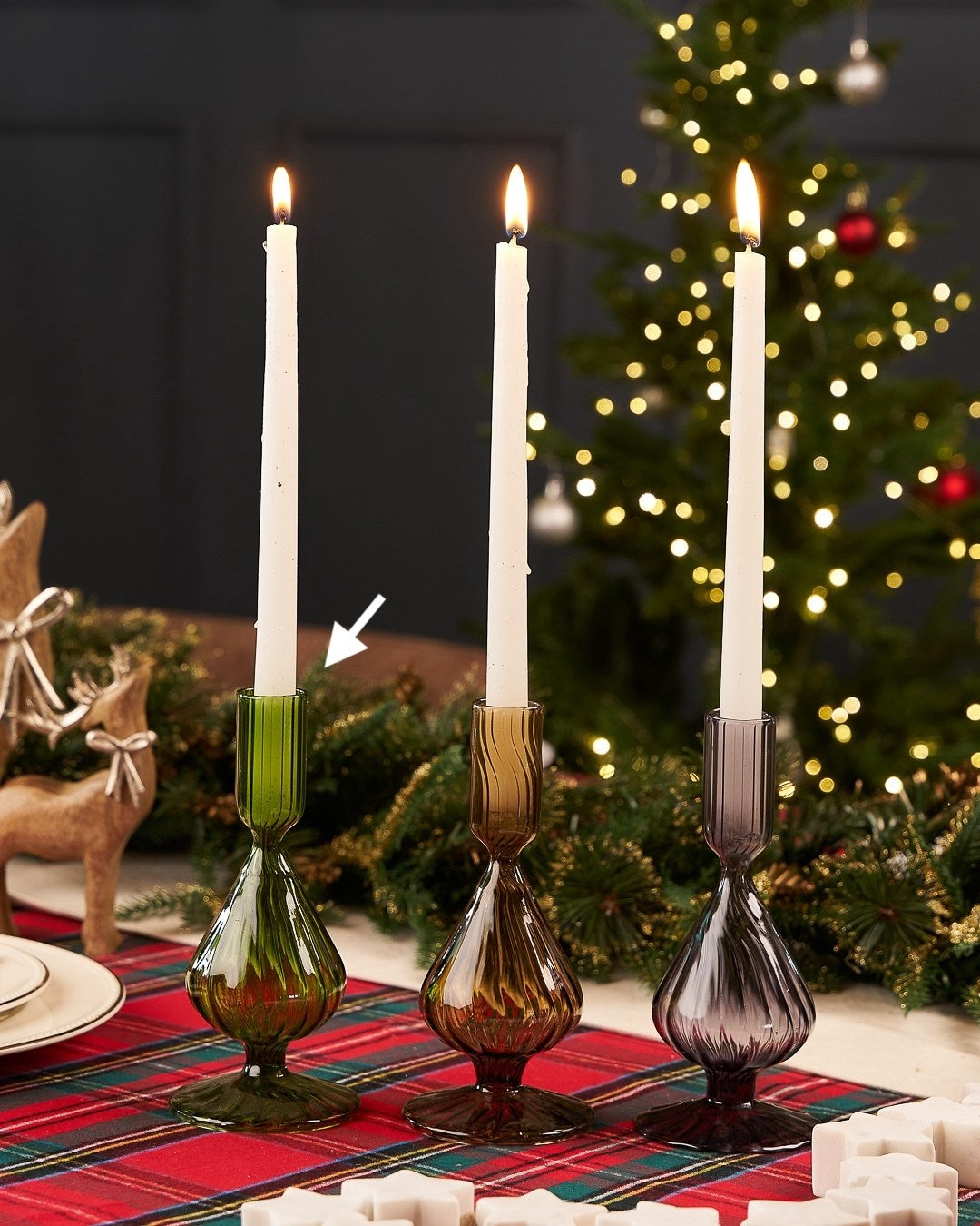 Fluted Coloured Glass Candle Holders