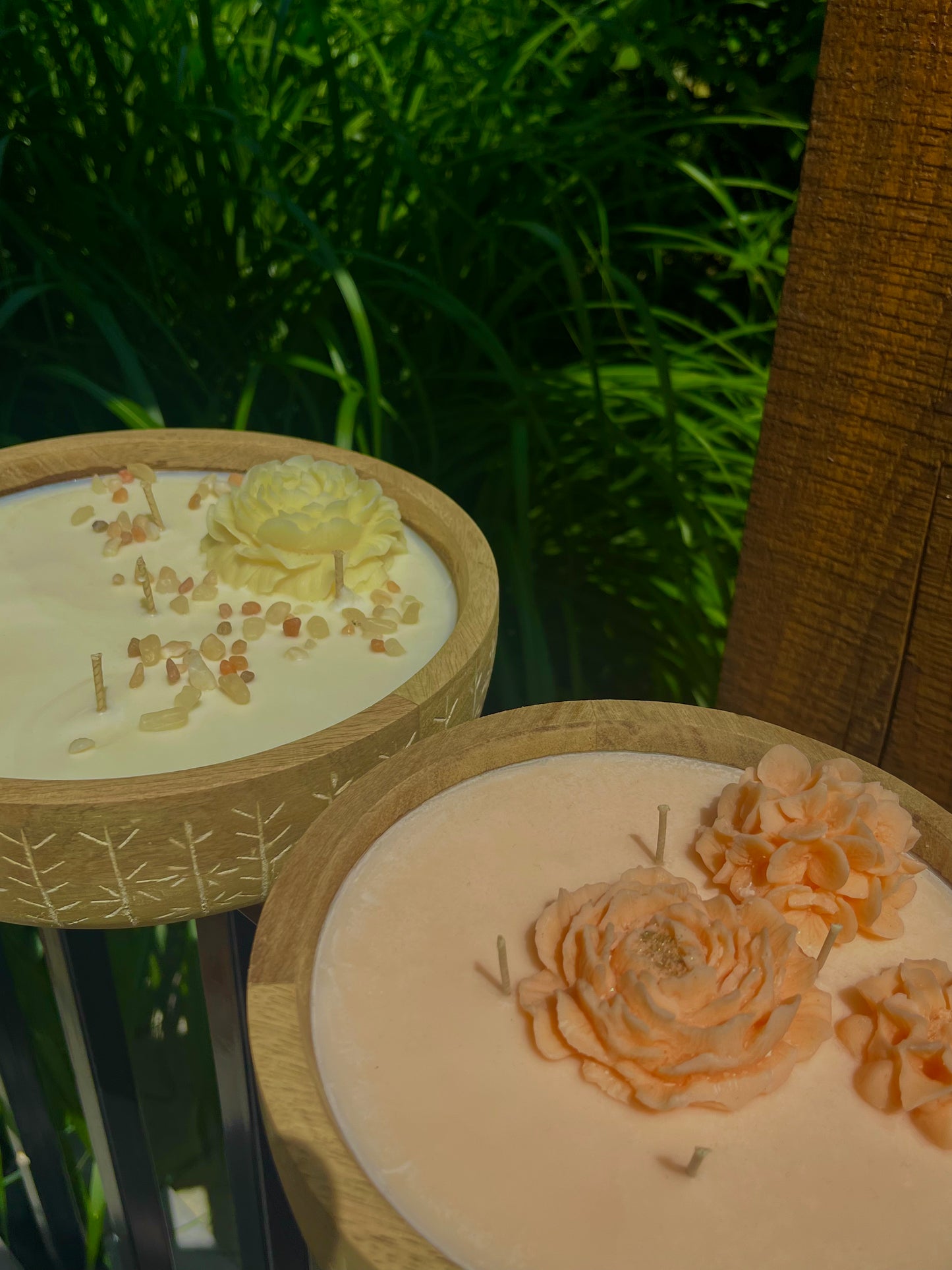 Soy Candle in Wildflower Wooden Bowls