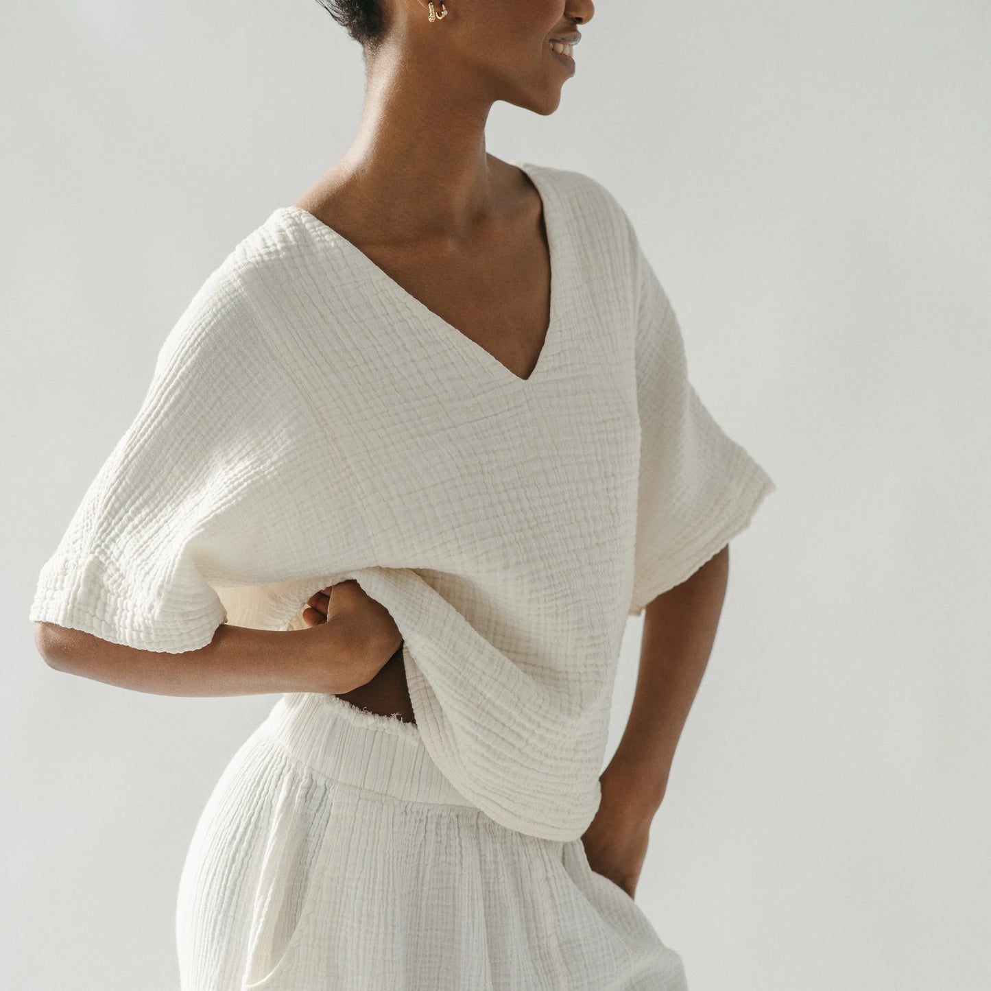 Crinkle V Neck Top Fair Trade Artisan Made