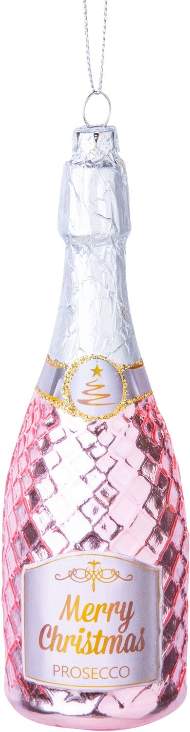 Glass Pink Proseccos Bottle Ornament