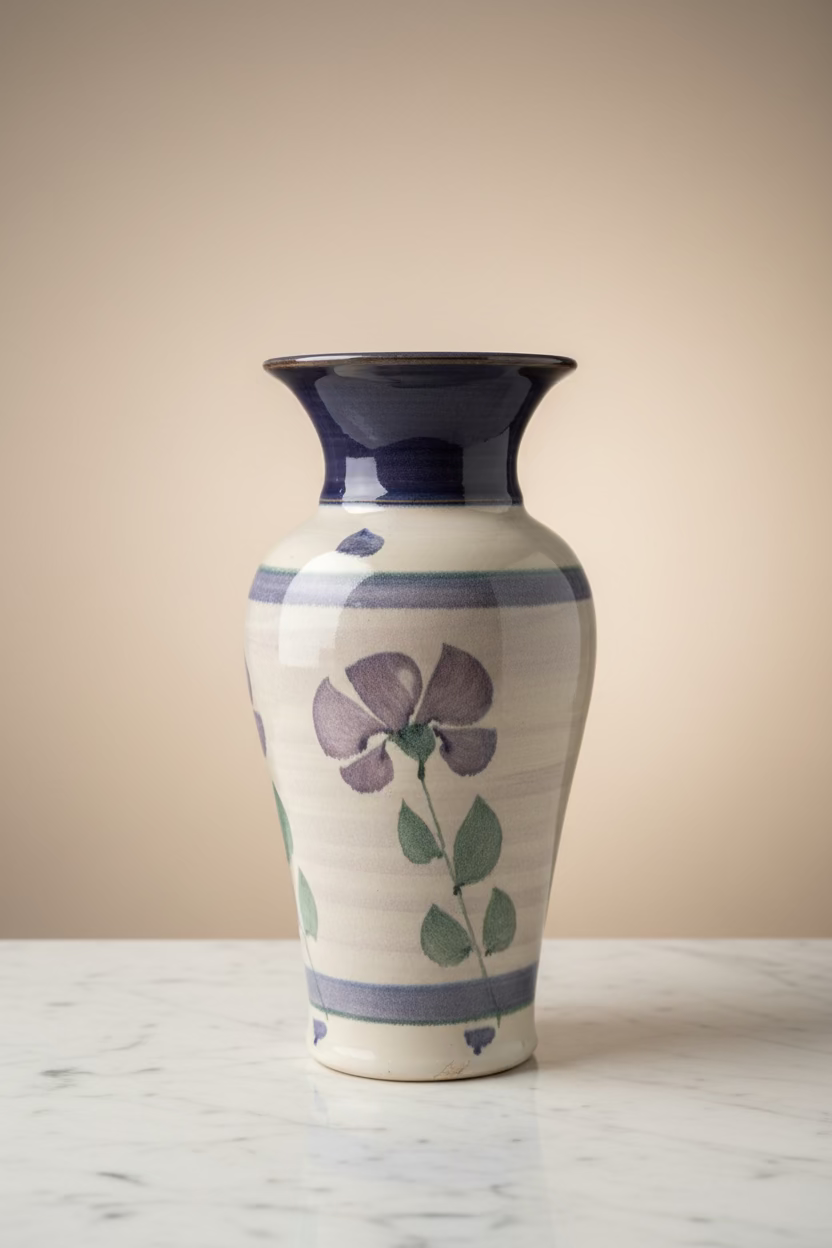Signed Purple Pottery Vase. York Hill