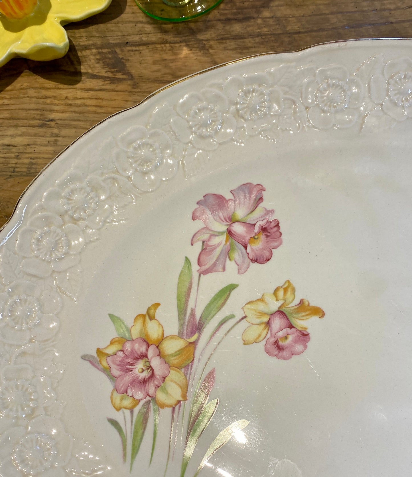 Set of Seven Vintage China Plates & Platter Pastel Daffodils