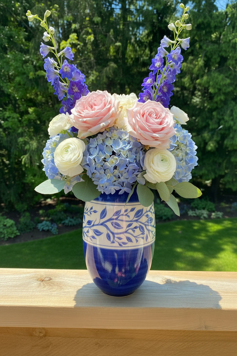 Vintage Ceramic Blue & White Vase