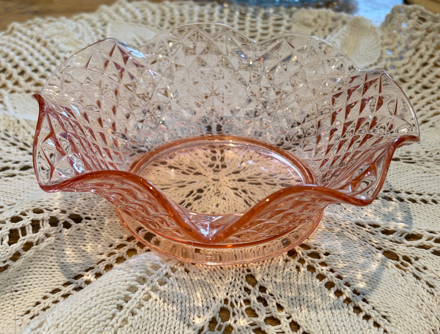 Vintage Pink Depression Glass Ripple Bowl