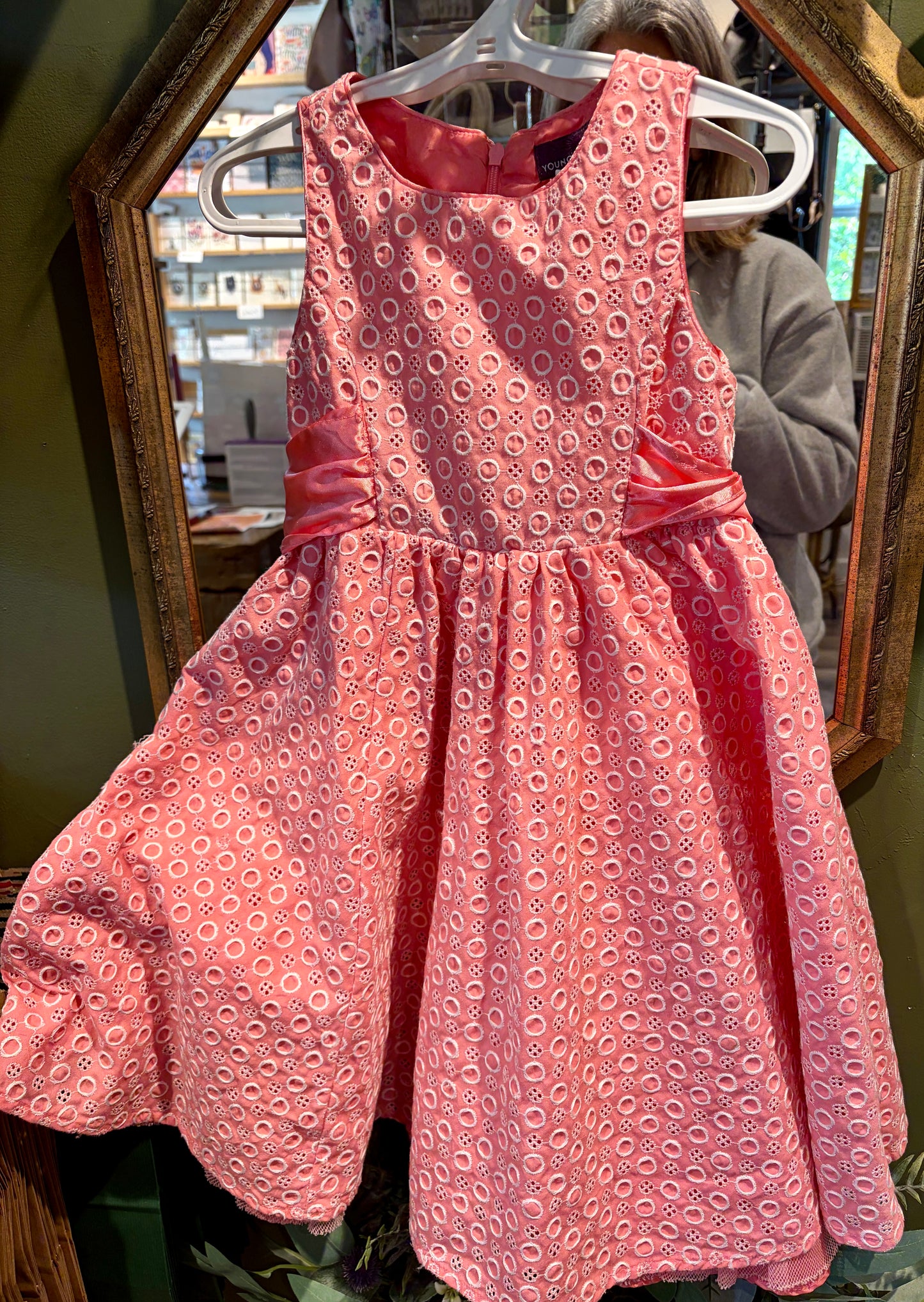 Coral Eyelet Dress with Satin Tie