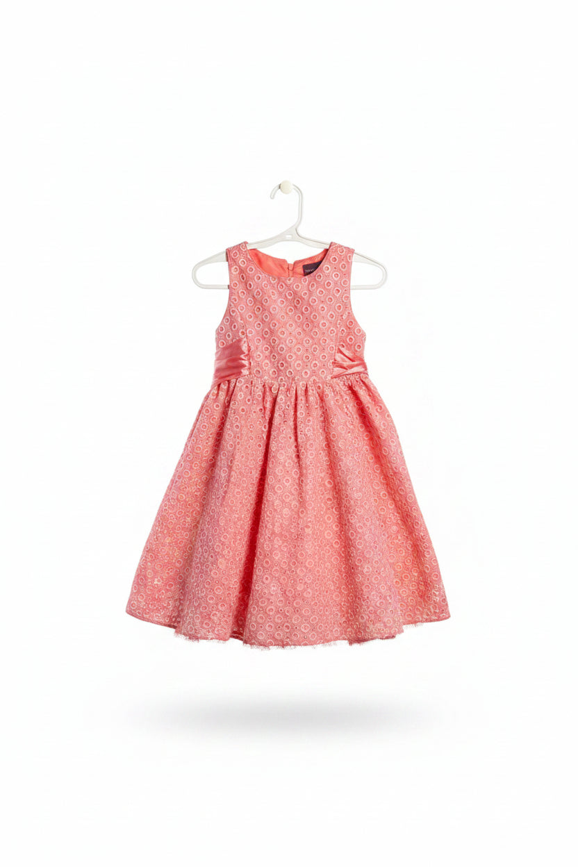 Coral Eyelet Dress with Satin Tie