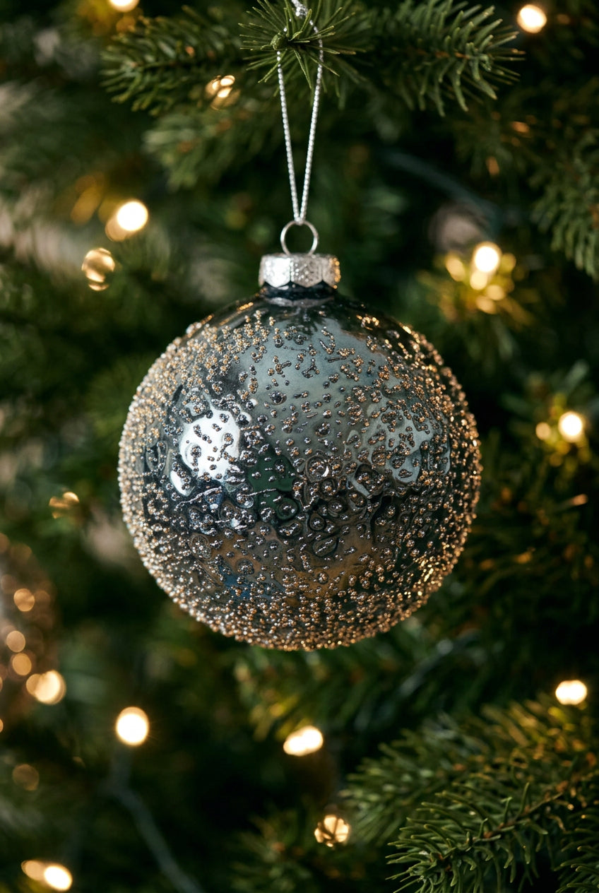 Blue Shiny Iced Glass Ornament