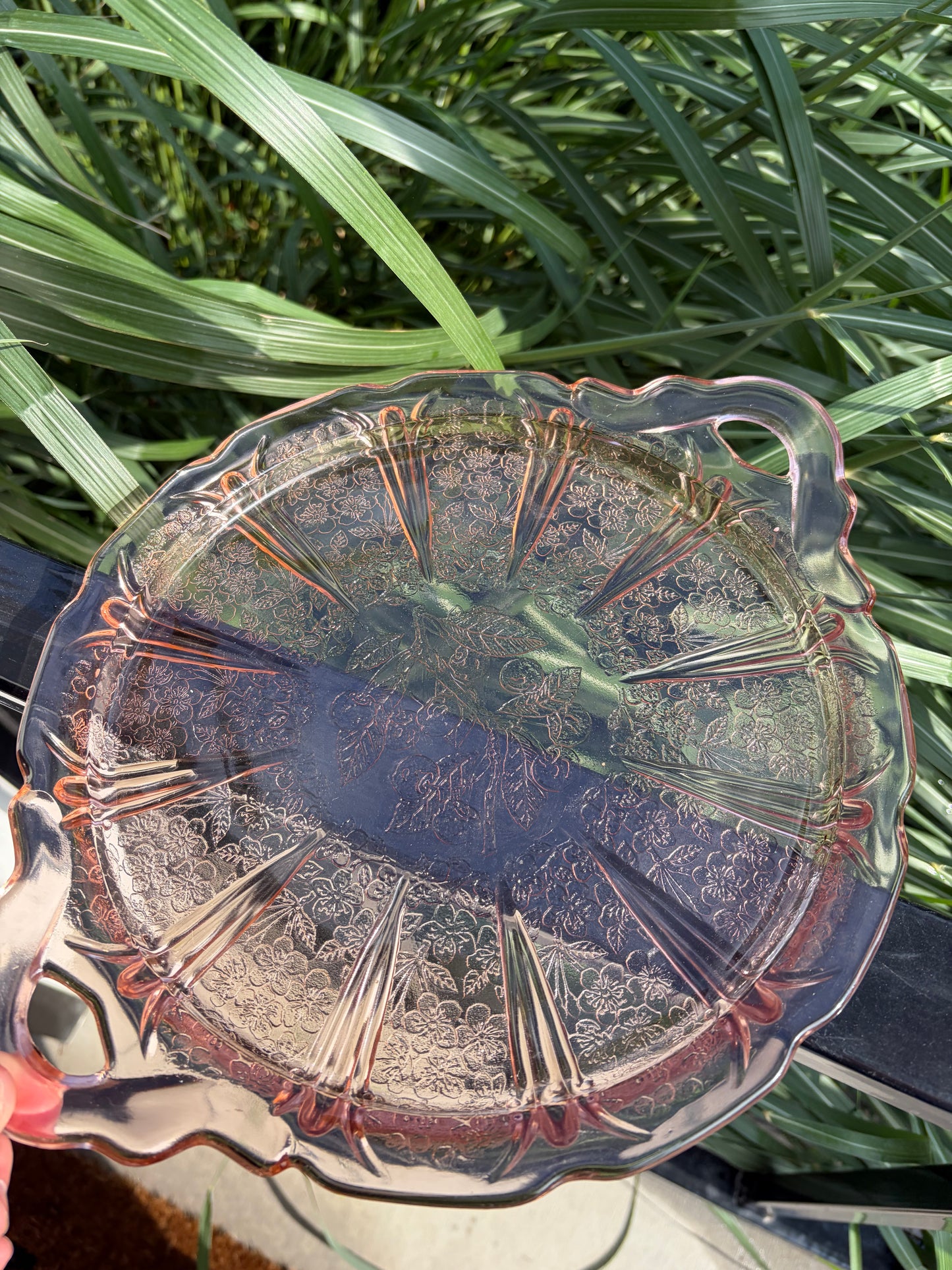 Pink Depression Glassware, Vintage Platter, Jeannette Glass, Cherry Blossom