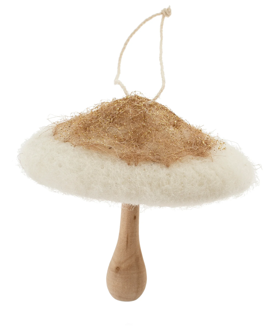 Felted wool mushroom ornament