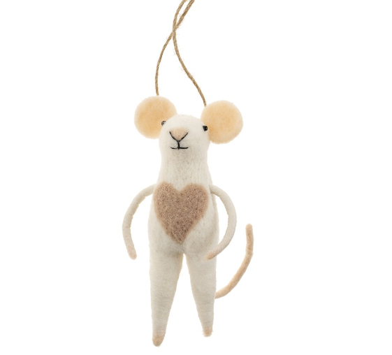Heartful Felted Mouse Ornament