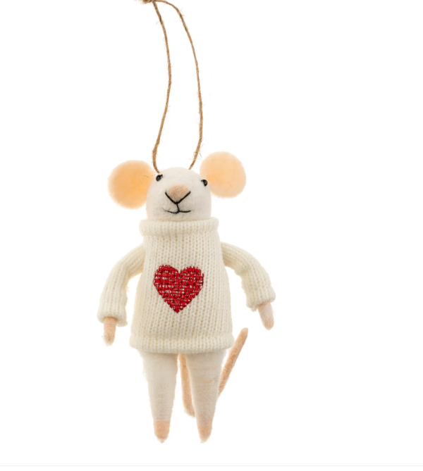 Happy Heart Felted Mouse Ornament