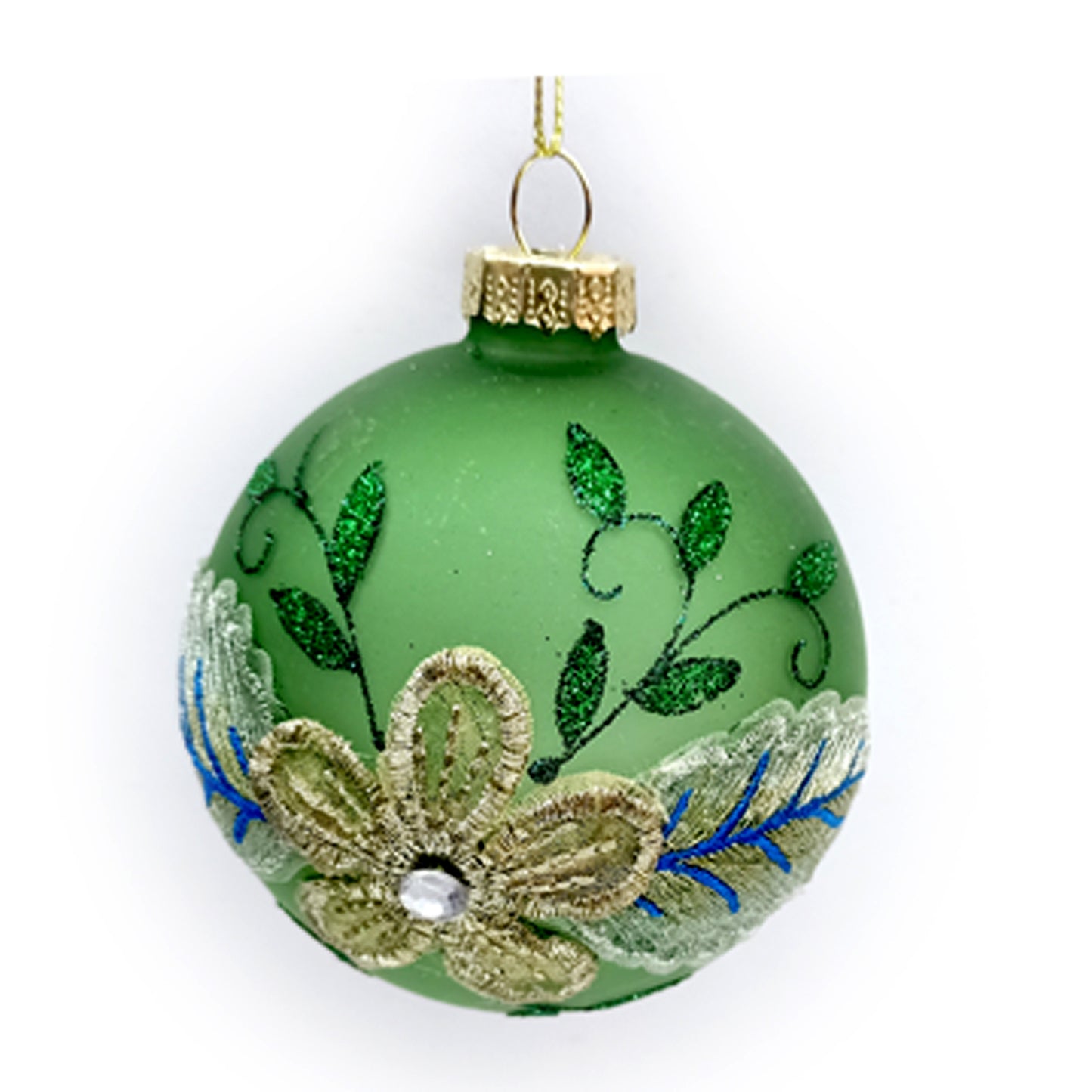 Green Glitter Beaded Ball Ornament