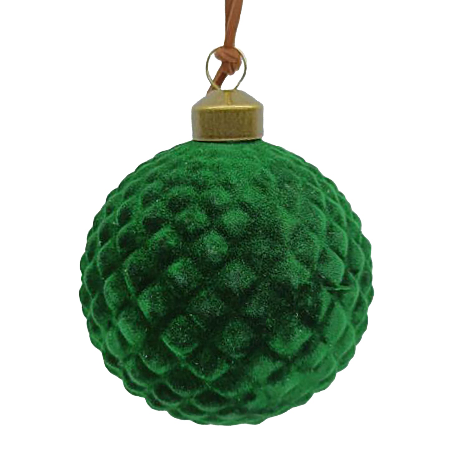 Green Flocked Quilted Diamond Pattern 3" Glass Ornament
