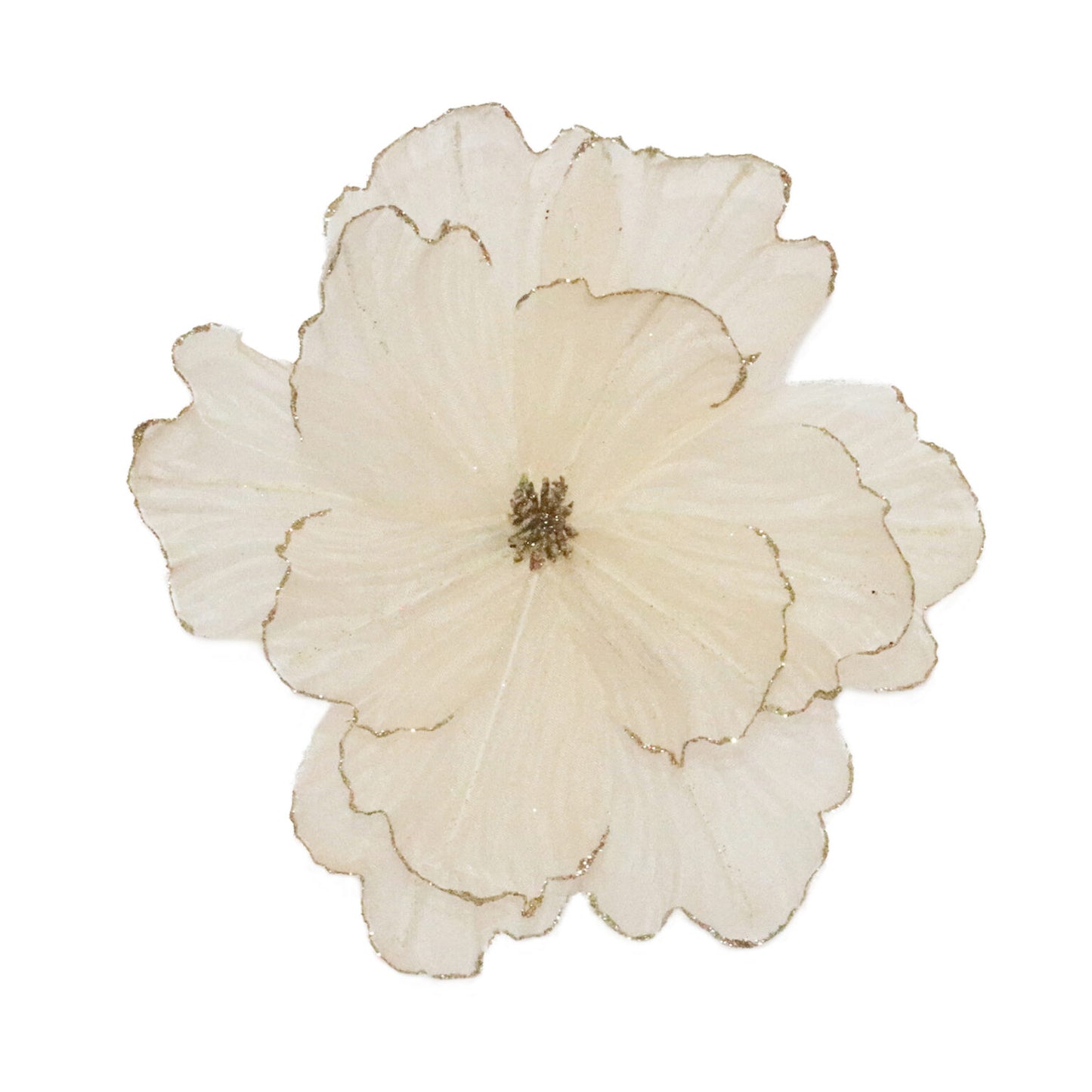 Champagne Magnolia Head with Glitter Edges Ornament