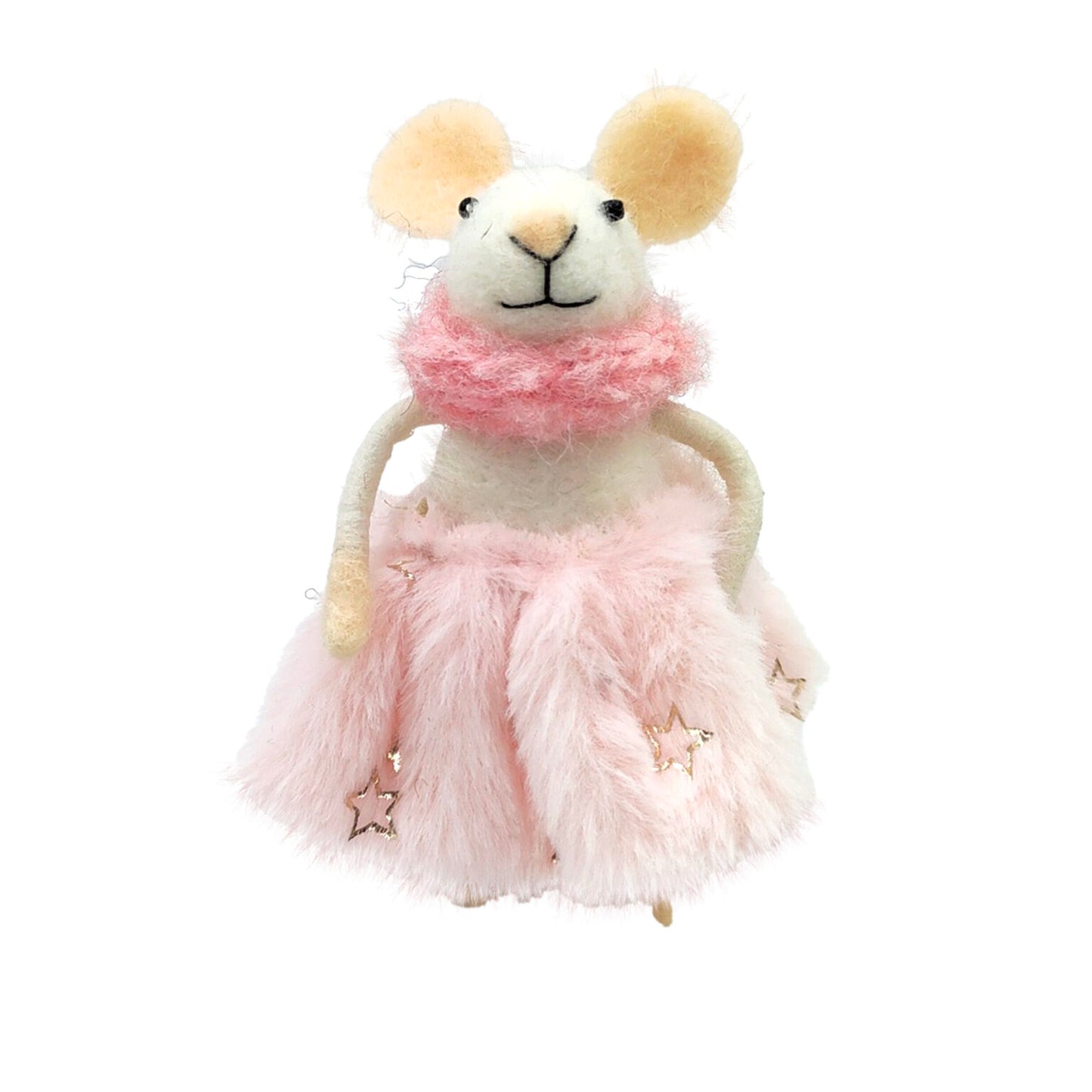 Felted Mouse in a Pink Skirt Ornament