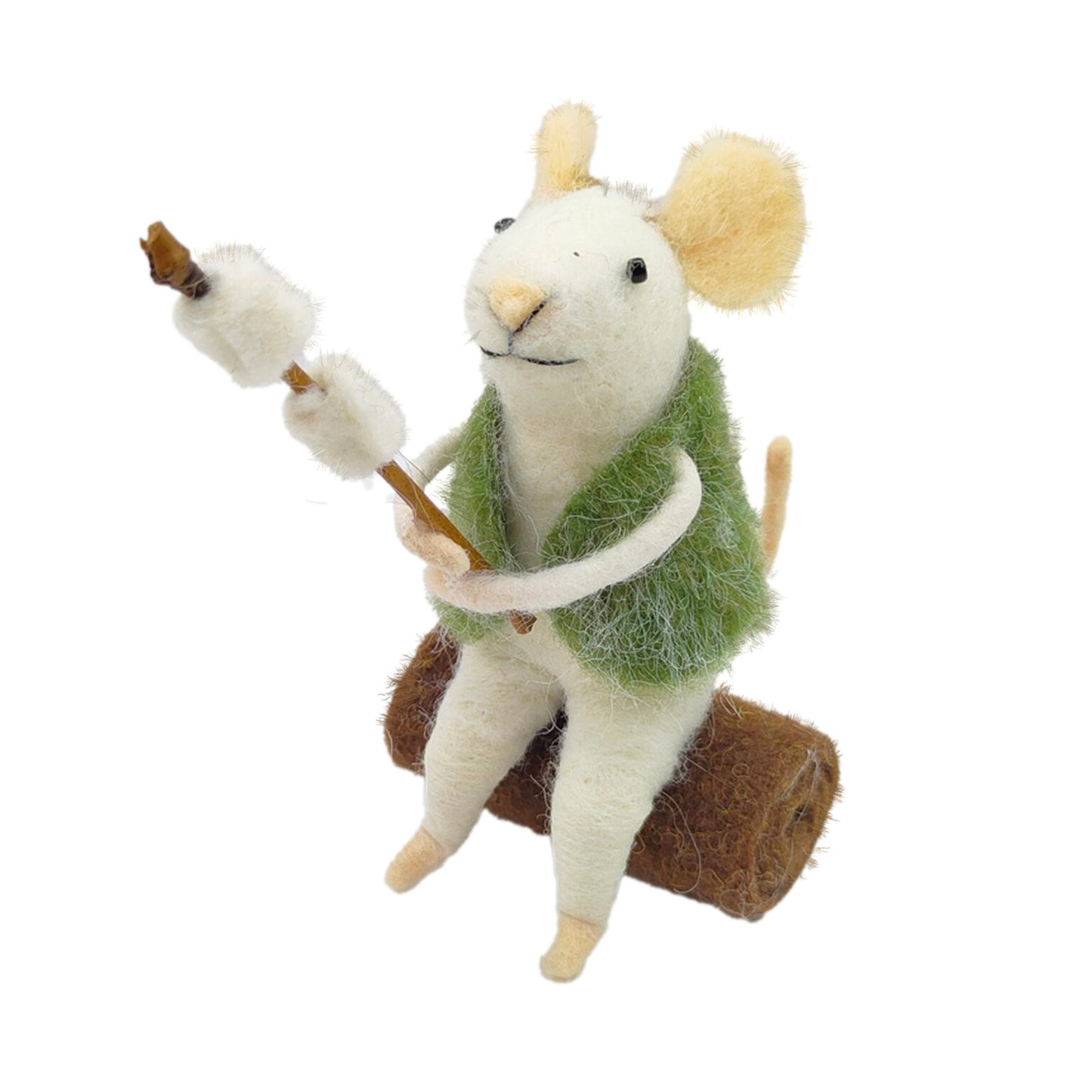 Roasting Marshmallows Felted Mouse Ornament