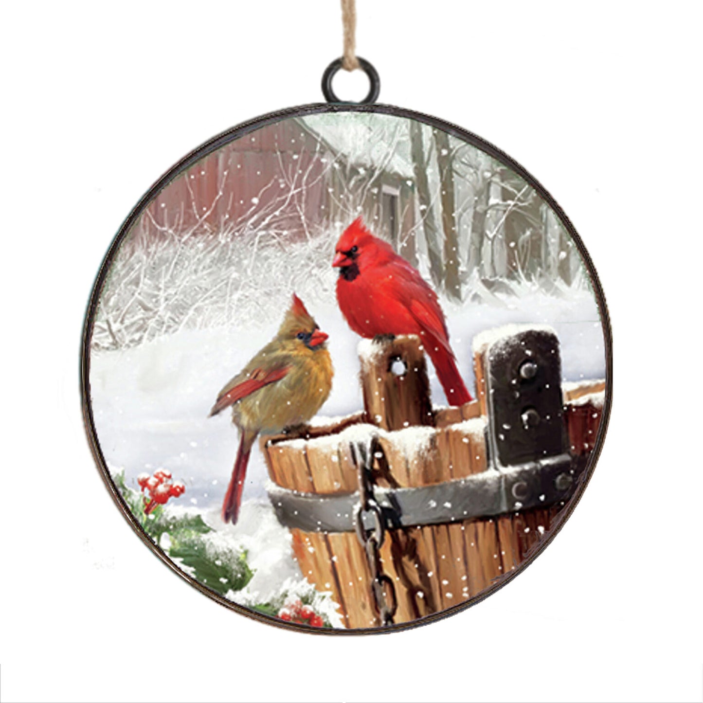 Cardinal Pair Metal Ornament