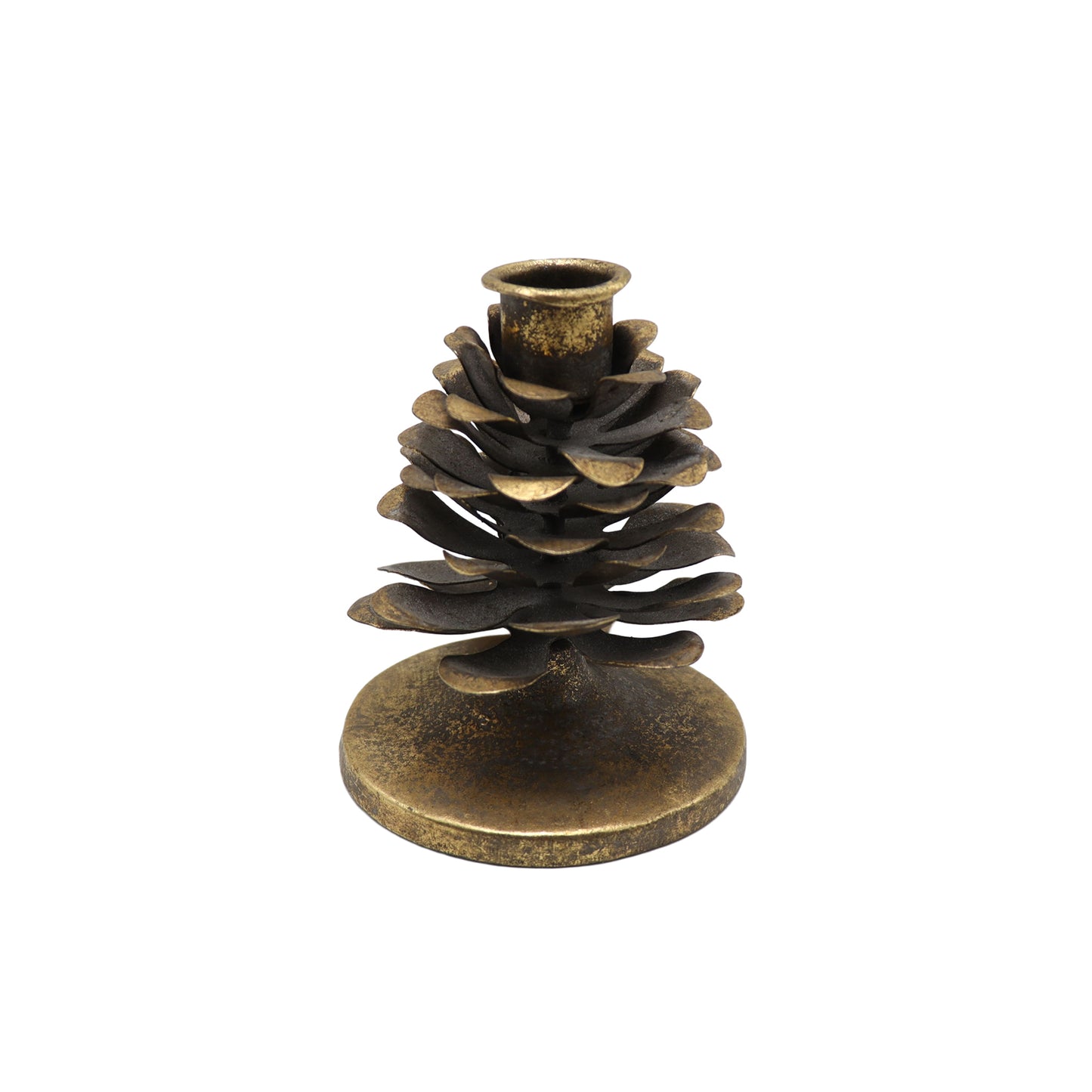 Antique Gold Metal Pinecone Candle Holders