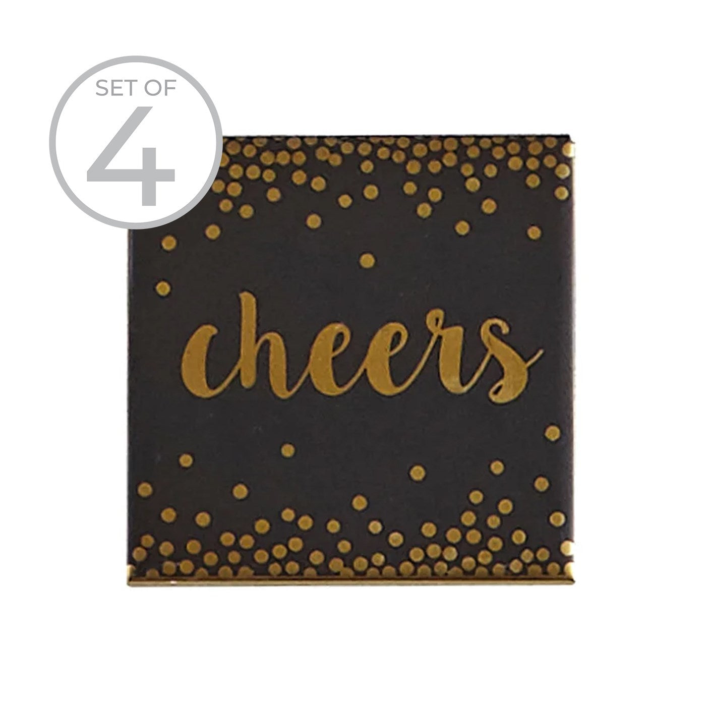 Black and Gold Cheers Coasters - Set of 4