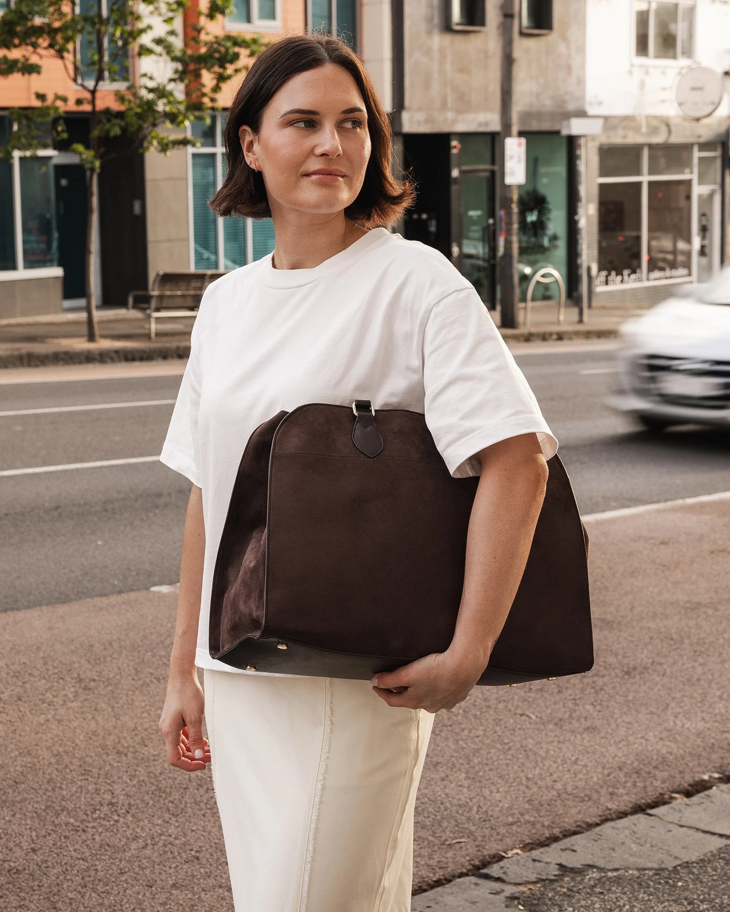Blaire Tote Bag: Suede Chocolate