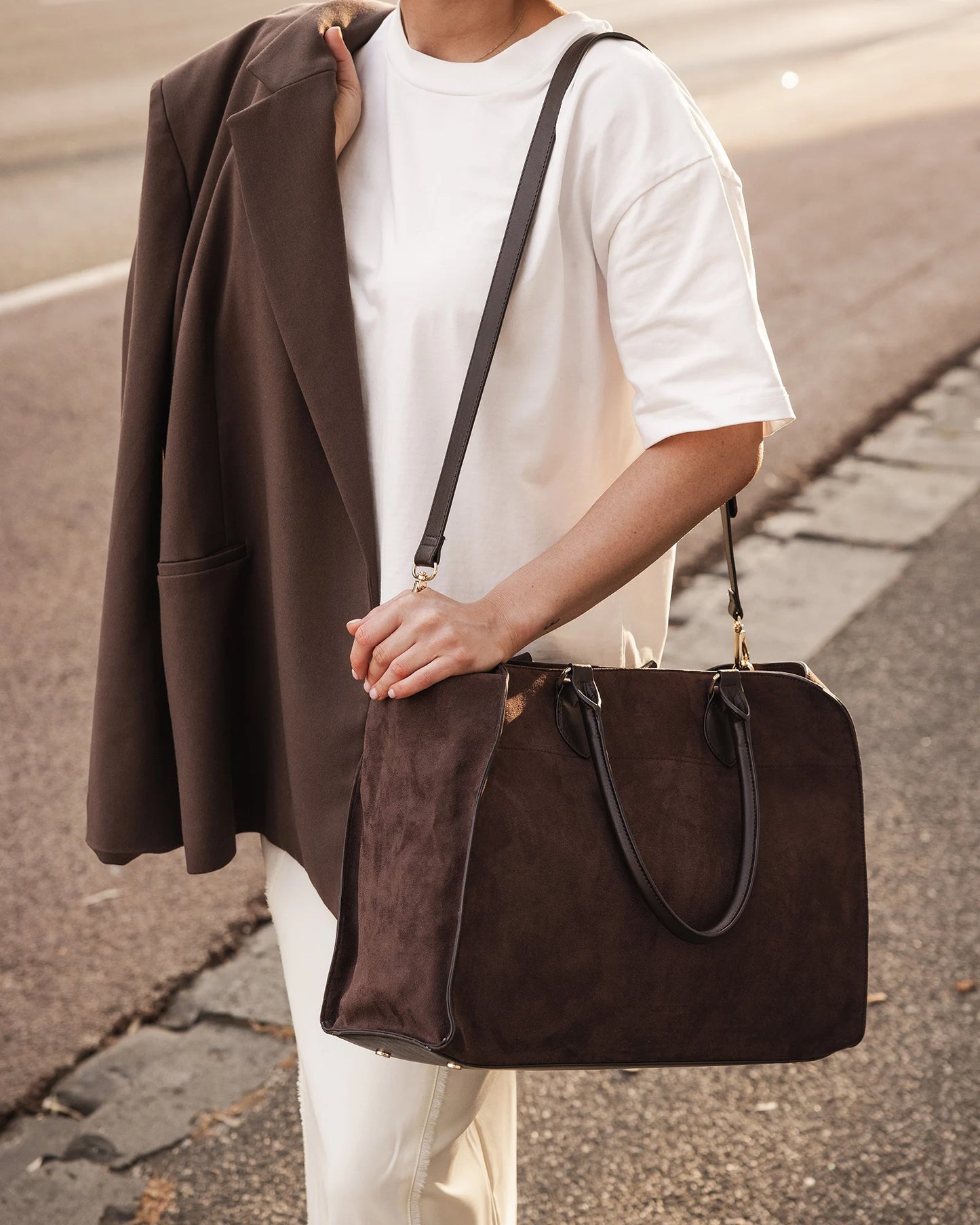 Blaire Tote Bag: Suede Chocolate