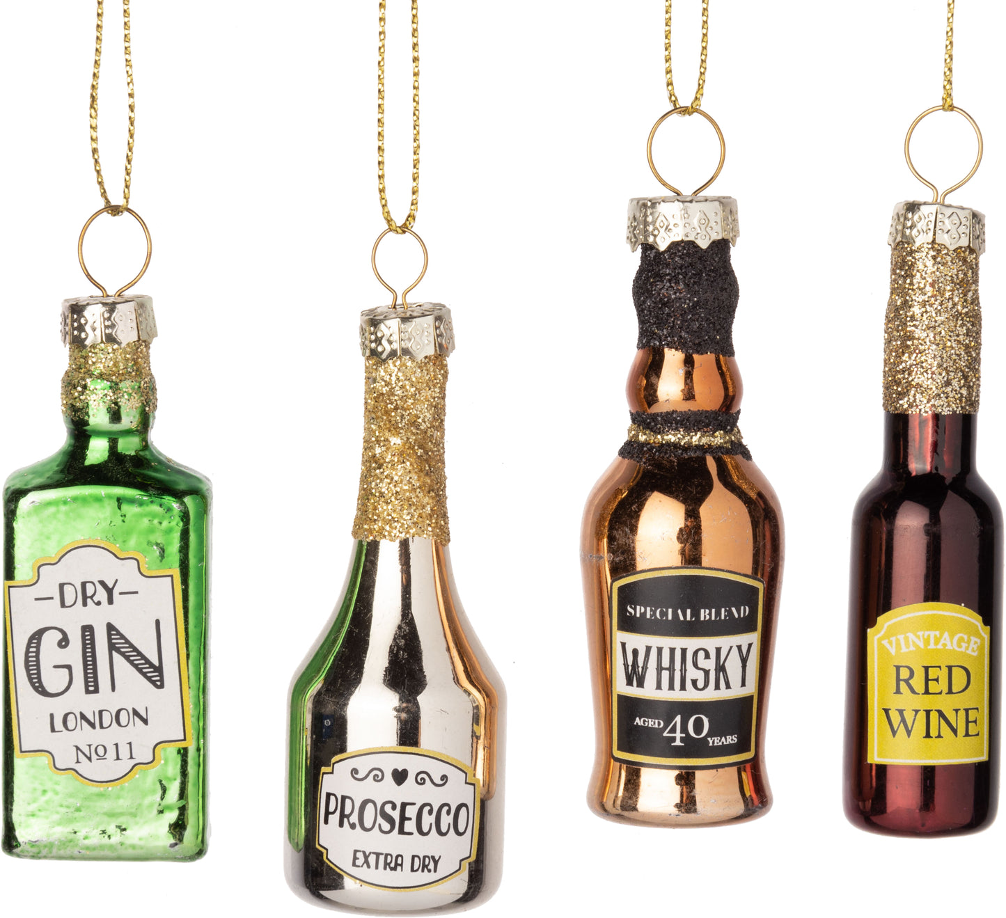 Liquor Bottles Glass Ornaments Set of 4